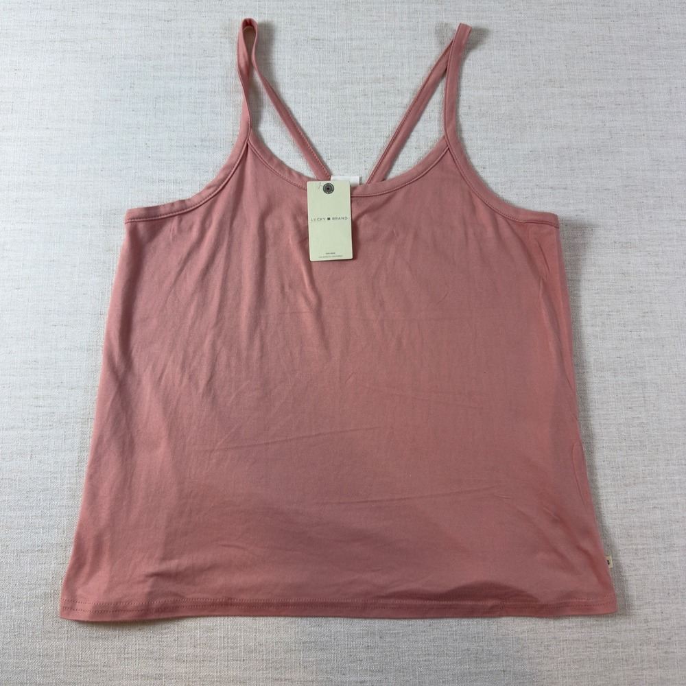 NWT Lucky Brand Womens Pink Strappy Crisscross Back Camisole Tank Top Medium